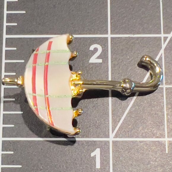 Lot of 2 Umbrella Pins BroochStriped Shell Red/Green Gold Tone Handles - Picture 5 of 5